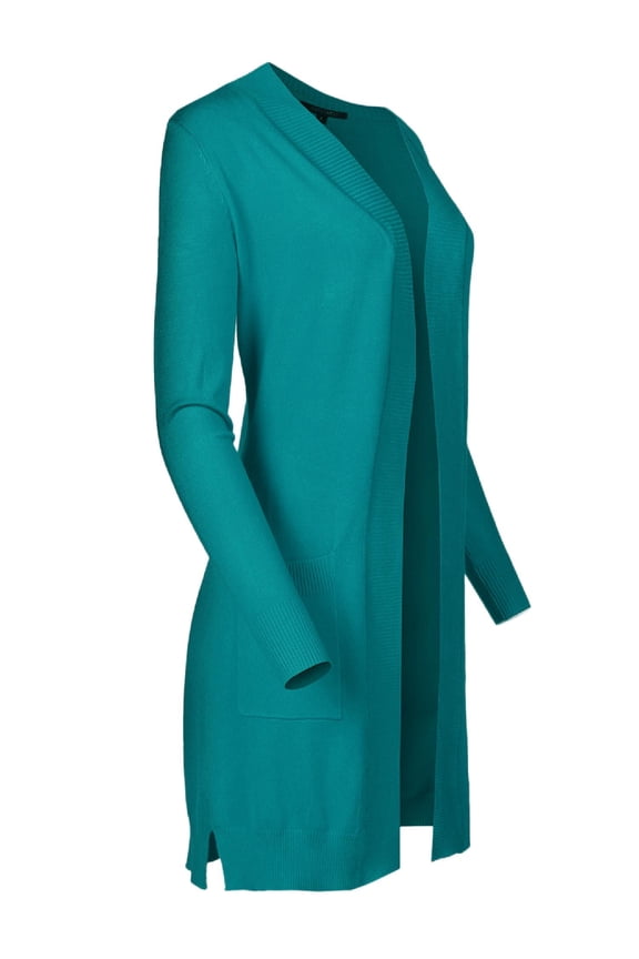 Women's Essential Solid Soft Stretch Long-line Long Sleeve Relaxed Knit Cardigan Sweater