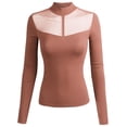 thumbnail image 1 of FashionOutfit Women's Fitted Long Sleeve Stretch Mock Neck Mesh Detail Top, 1 of 4