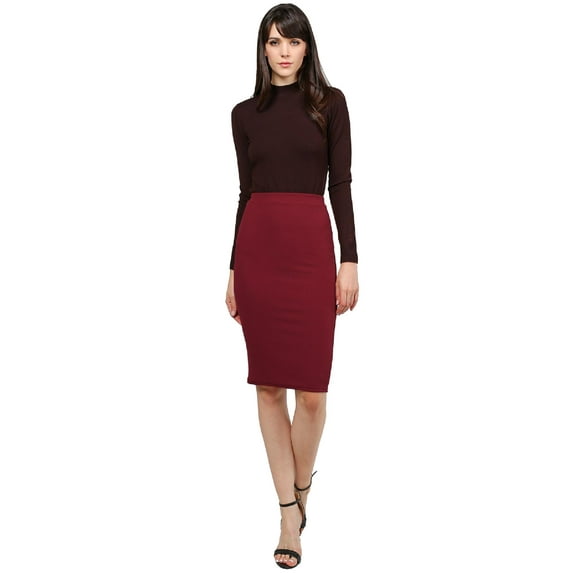 FashionOutfit Women's Fitted Solid Bubble Crepe High Waist Midi Pencil Skirt