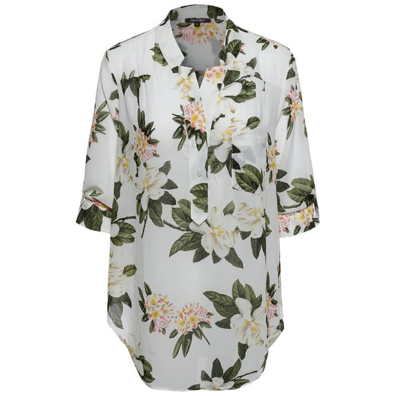 FashionOutfit Women's Floral Henley Blouse Dress Shirt