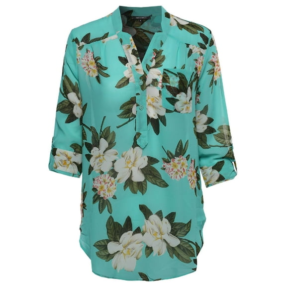 FashionOutfit Women's Floral Henley Blouse Dress Shirt