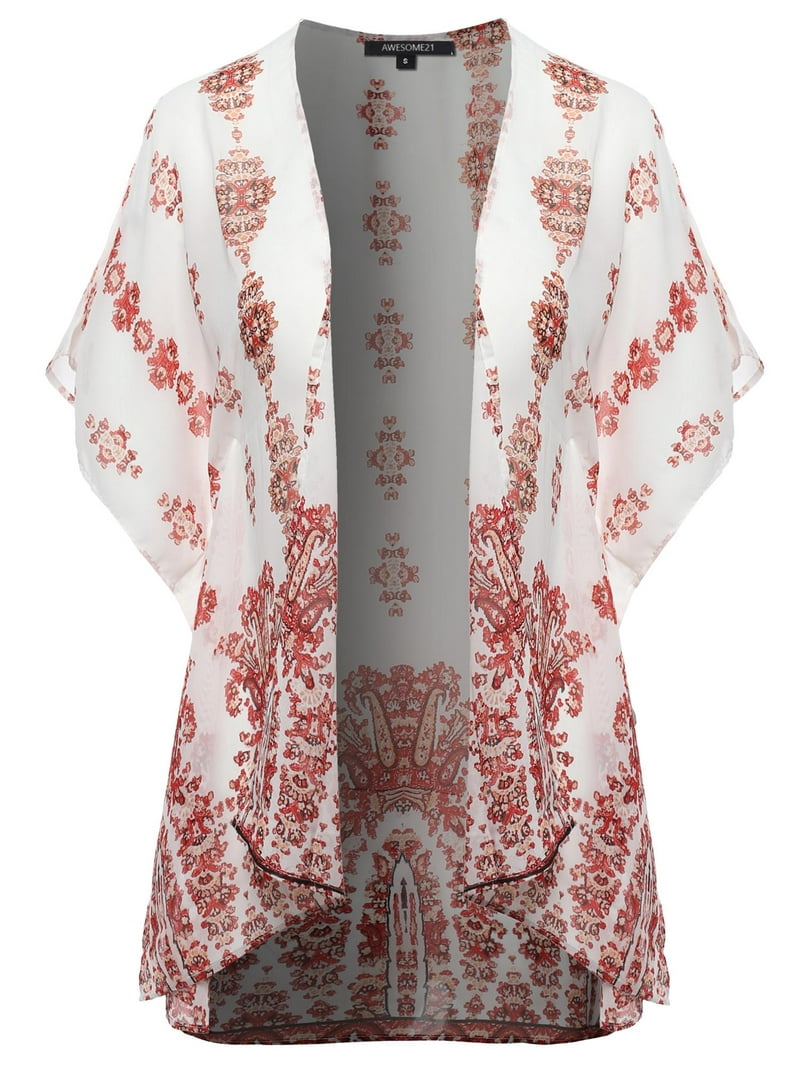 FashionOutfit Women's Floral Print Chiffon Kimono Style Cardigan