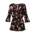 thumbnail image 1 of FashionOutfit Women's Floral Print Deep V-Neck 3/4 Ruffle Sleeve Romper Jumpsuit, 1 of 4