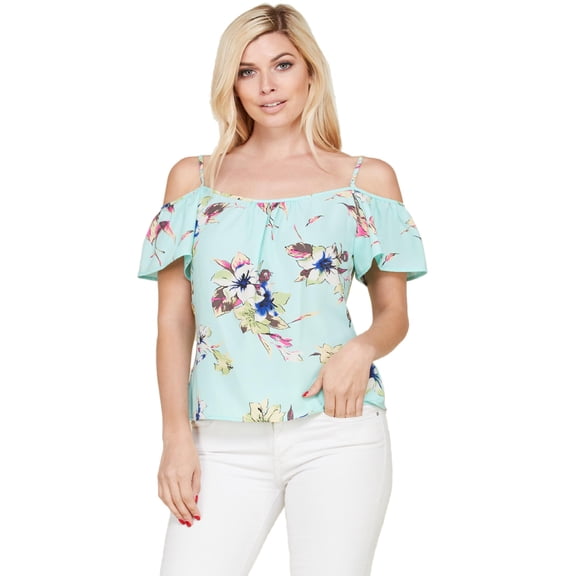 FashionOutfit Women's Floral Print Off Shoulder Casual Chiffon Blouse Top - Made In USA