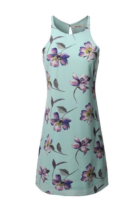 Women's Floral Print Sleeveless Casual Silky Midi Dress - Made In USA