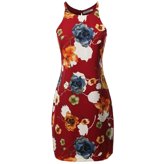 FashionOutfit Women's Floral Print Sleeveless Casual Silky Midi Dress - Made In USA
