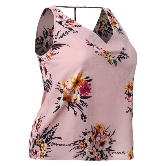 FashionOutfit Women's Floral Print Sleeveless V-neckline Woven Chiffon Blouse Top