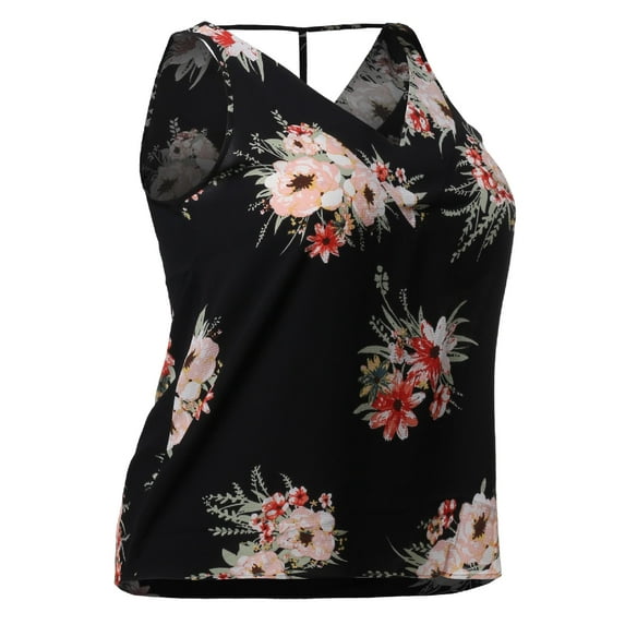 FashionOutfit Women's Floral Print Sleeveless V-neckline Woven Chiffon Blouse Top