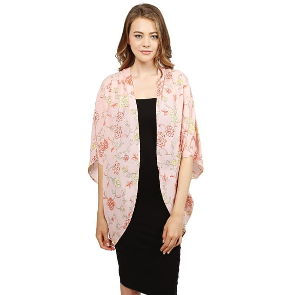 FashionOutfit Women's Floral Short Sleeve Open-Front Kimono Style Cardigan