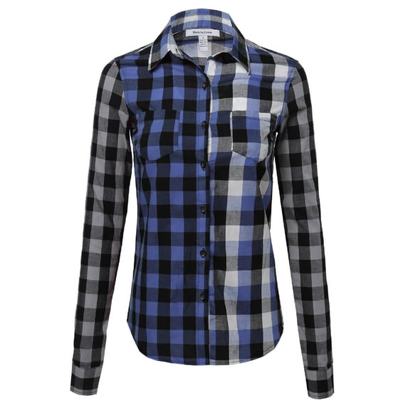 FashionOutfit Women's Gradient Checkered Plaid Button Up Top
