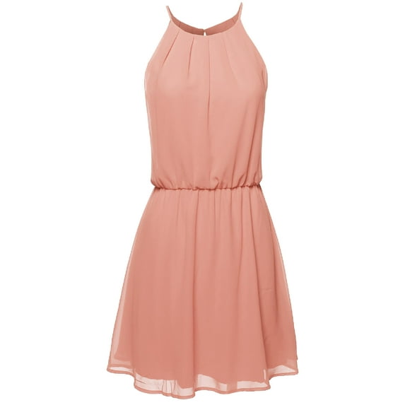 FashionOutfit Women's High Neck Pleated Dress w/ Waistband