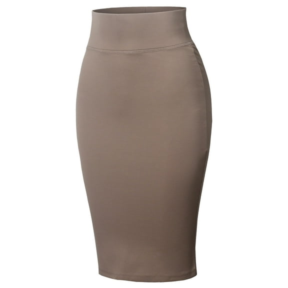 FashionOutfit Women's High Waist Basic Pencil Stretch Span Midi Length Back-Slit Office Skirt