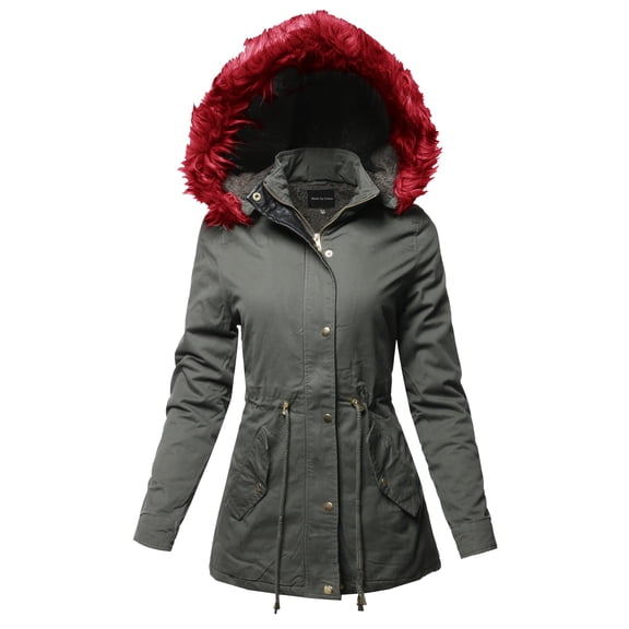 FashionOutfit Women's Hooded Warm Long Coats Faux Fur Fleece Lined Parka Outdoor Jackets