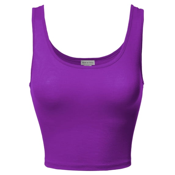 FashionOutfit Women's Junior Sized Basic Solid Sleeveless Crop Tank Top