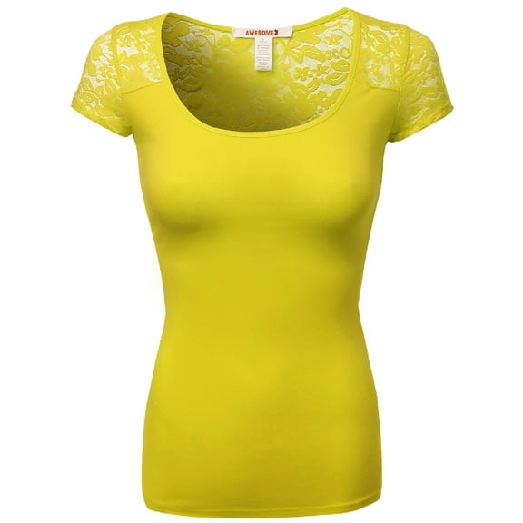 FashionOutfit Women's Lace Shoulder Short Sleeves Tops