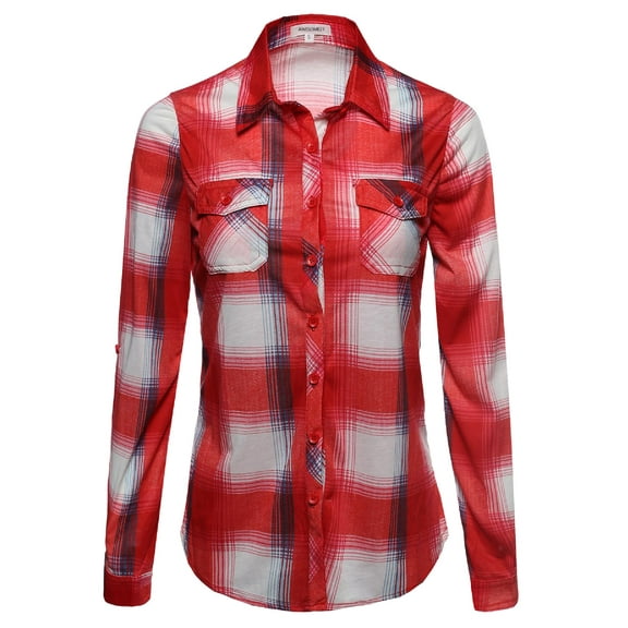 FashionOutfit Women's Lightweight Collar Plaid Button Down Shirt