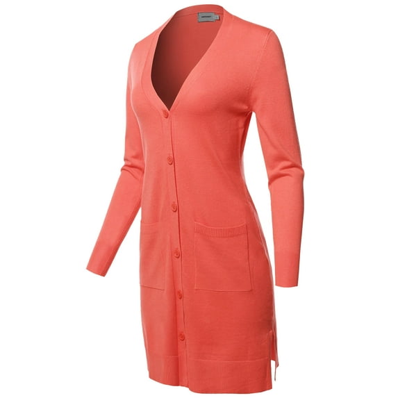 FashionOutfit Women's Long Sleeve Casual Button Up Long-Line Sweater Viscose Open Front Knit Cardigan