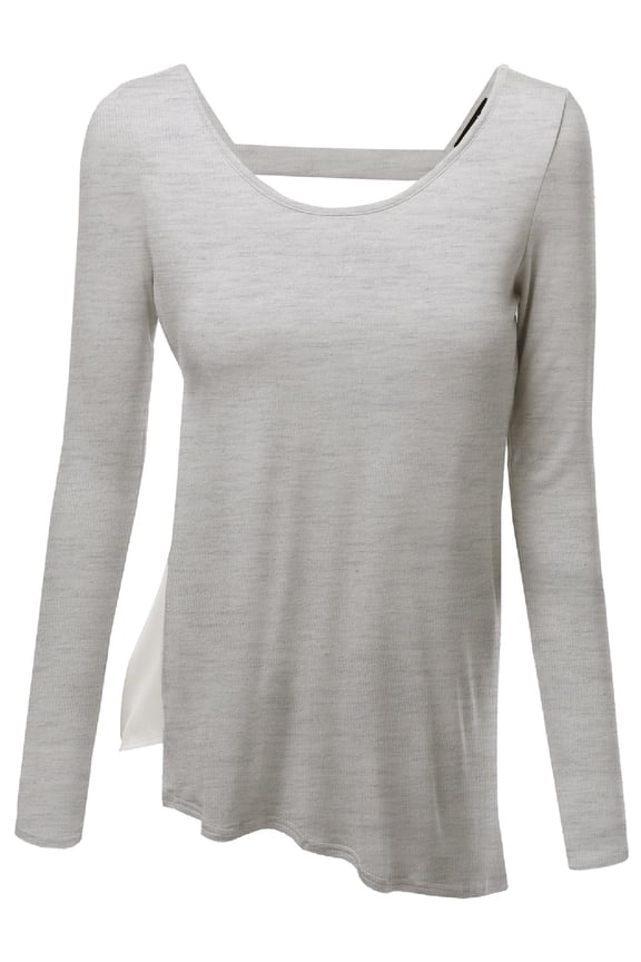 Women's Long Sleeve Color Contrast Asymmetrical Hem Tops