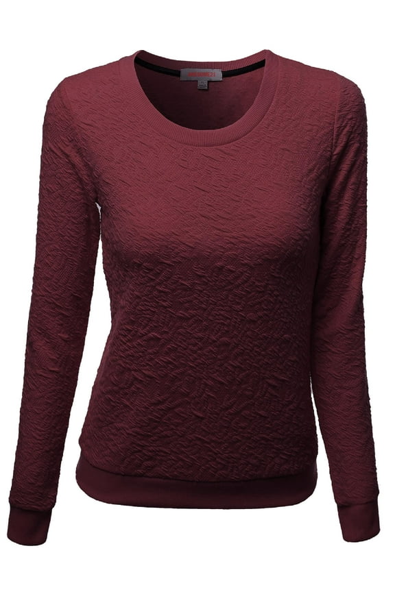 Women's Long Sleeve Patched Elbow Jacquard Knit Sweater Pull over Top