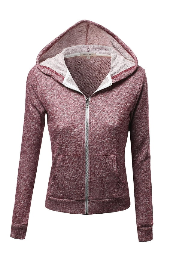 Women's Long sleeve Two tone Melange French Terry Zip Hoodie Jacket