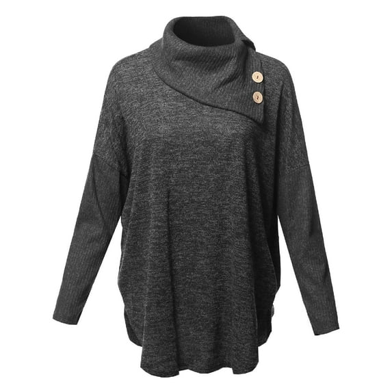 FashionOutfit Women's Loose Fit Drop Shoulder Cowl Neck Sweater with Button Detail Top - MADE in USA