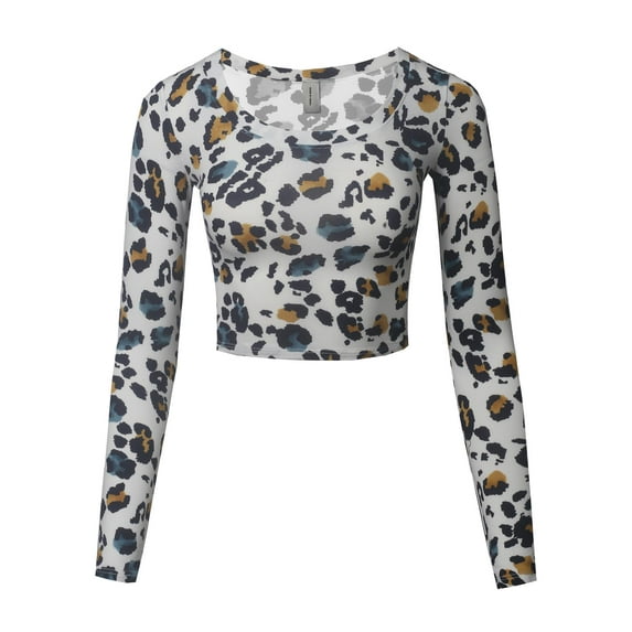 FashionOutfit Women's Made in USA Basic Casual Solid Stretchable Scoop Neck Long Sleeve Crop Top