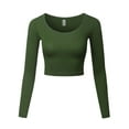 thumbnail image 1 of FashionOutfit Women's Made in USA Basic Casual Solid Stretchable Scoop Neck Long Sleeve Crop Top, 1 of 1