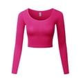 thumbnail image 1 of FashionOutfit Women's Made in USA Basic Casual Solid Stretchable Scoop Neck Long Sleeve Crop Top, 1 of 5