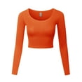 thumbnail image 1 of FashionOutfit Women's Made in USA Basic Casual Solid Stretchable Scoop Neck Long Sleeve Crop Top, 1 of 1