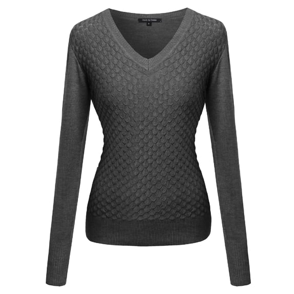 FashionOutfit Women's Mermaid Texture Patterned V-Neck Cotton Based Knit Sweater