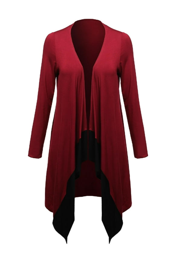 Women's Open Drape 37" long Adorable Color Contrast Plus Size Cardigan