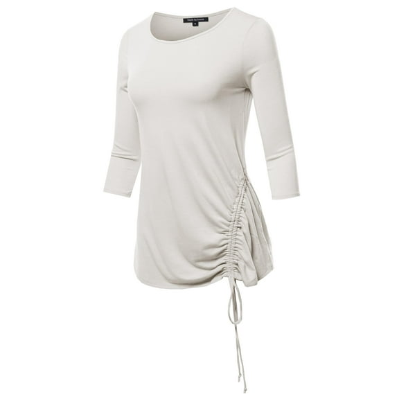 FashionOutfit Women's PREMIUM 3/4 SLEEVE ROUND NECK SIDE RUCHED TOP