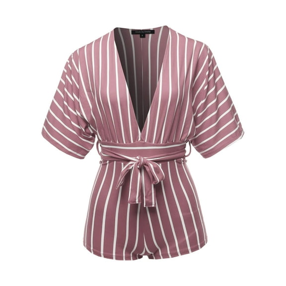 FashionOutfit Women's Pinstripe Print Dolman Sleeves Romper Beachwear One-piece Jumpsuit