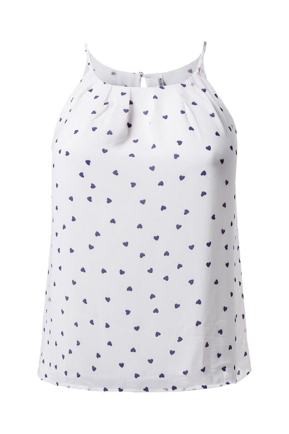 Women's Plus Size Heart Printed Keyhole Back Lined Chiffon Blouse Pleated Top