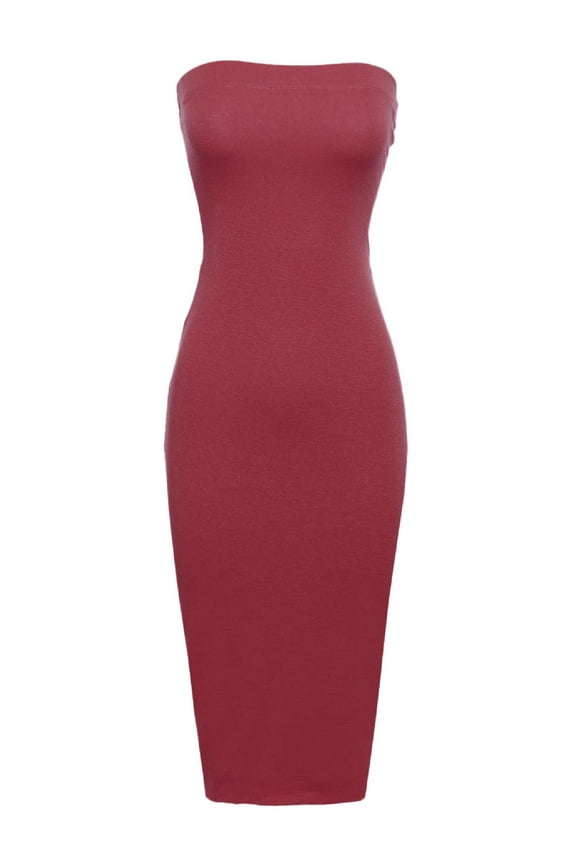 Women's Sexy Comfortable Tube Top Body-Con Midi Dress in Various Colors