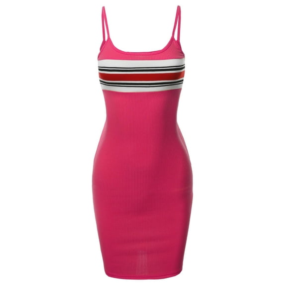 FashionOutfit Women's Sexy Cute Chest Stripe Panel Detail Cami Ribbed Dress