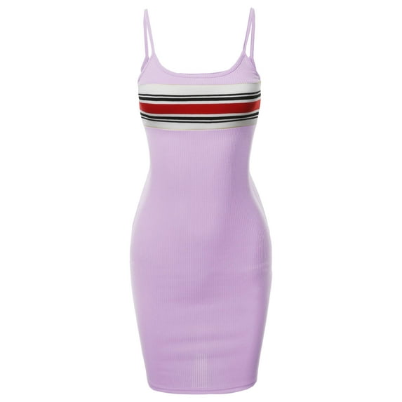 FashionOutfit Women's Sexy Cute Chest Stripe Panel Detail Cami Ribbed Dress