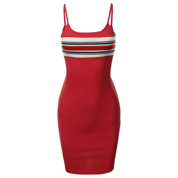 FashionOutfit Women's Sexy Cute Chest Stripe Panel Detail Cami Ribbed Dress