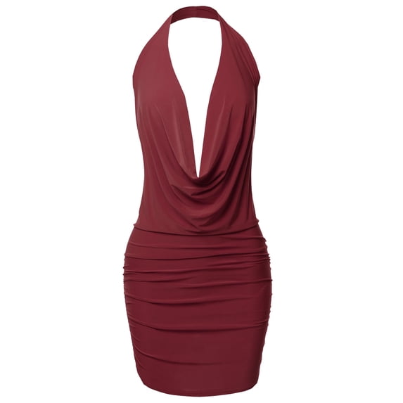 FashionOutfit Women's Sexy Halter Neck Ruched Bodycon Backless Party Cocktail Mini Dress