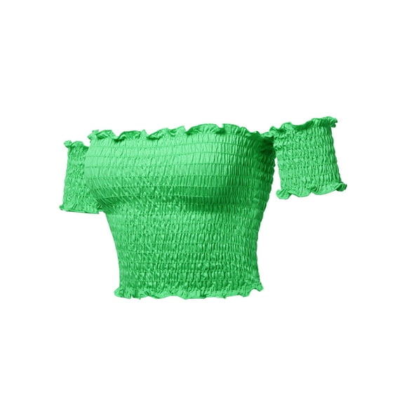 FashionOutfit Women's Sexy Off Shoulder Shirring Smocking Crop Top