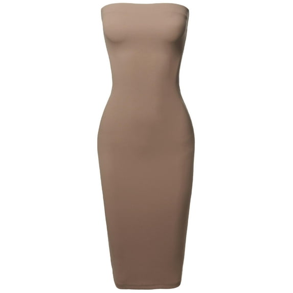 FashionOutfit Women's Sexy Scuba Crepe Tube Top Body-Con Midi Dress in Various Colors
