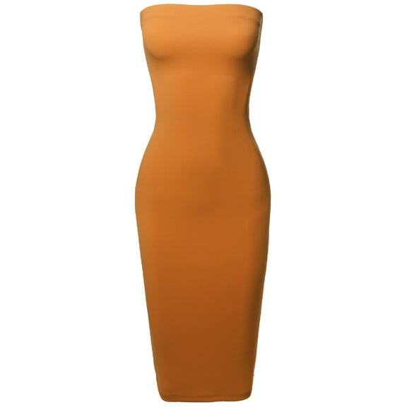 FashionOutfit Women's Sexy Scuba Crepe Tube Top Body-Con Midi Dress in Various Colors