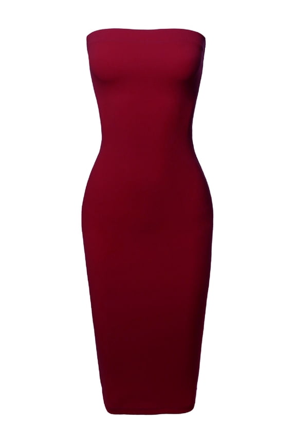 Women's Sexy Scuba Crepe Tube Top Body-Con Tight Fit Midi Dress