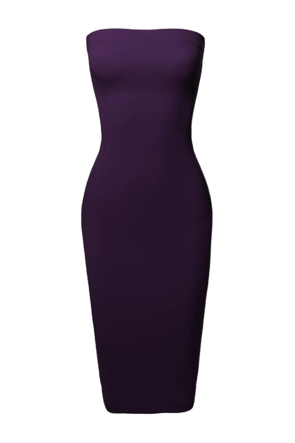 Women's Sexy Scuba Crepe Tube Top Body-Con Tight Fit Midi Dress