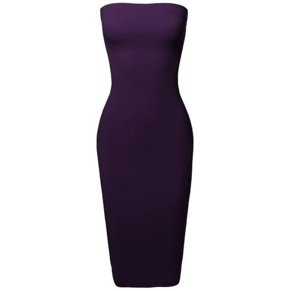 FashionOutfit Women's Sexy Scuba Crepe Tube Top Body-Con Tight Fit Midi Dress