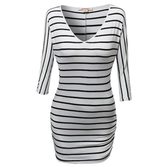 FashionOutfit Women's Sexy Stripe Vneck Dolman Drape Top with Side Shirring Various colors.
