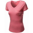 thumbnail image 1 of FashionOutfit Women's Short Sleeve Decorative Button Epaulet Pocket V Neck T Shirt Tops, 1 of 4