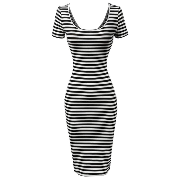 FashionOutfit Women's Short Sleeve Rib Striped Dress
