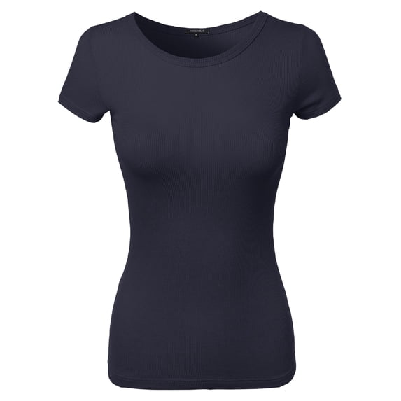 FashionOutfit Women's Short Sleeve Round Neck Rib Top