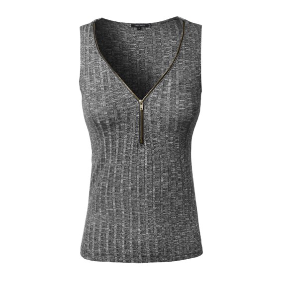 FashionOutfit Women's Sleeveless Ribbed Top With Center Zipper